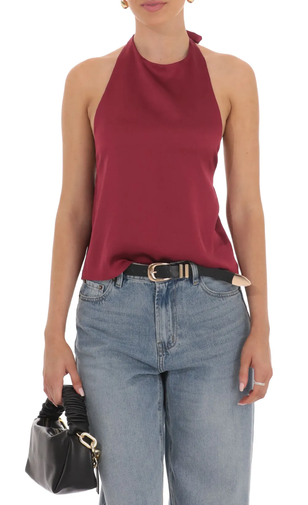 Satin Halter Top in Burgundy