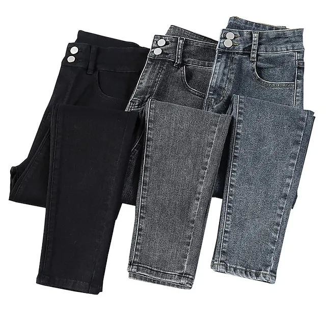 Women's Jeans Straight Denim Plain Basic Classic Retro Standard Spring &  Fall Blue gray Black Blue Grey