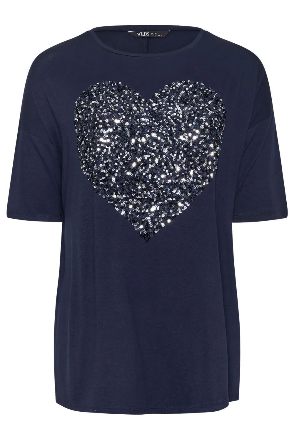 YOURS Curve Red Heart Sequin Embellished T-Shirt