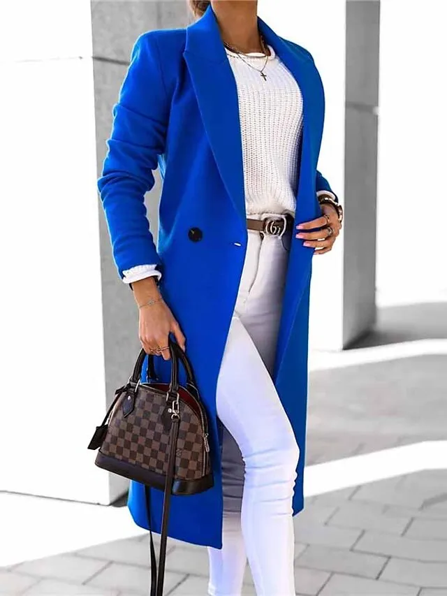 Women's Winter Coat Coat Warm Breathable Work Office / Career Daily Wear Vacation Pocket Drawstring Buttoned Front Turndown Elegant Lady Modern Formal Solid Color Regular Fit Outerwear Long Sleeve