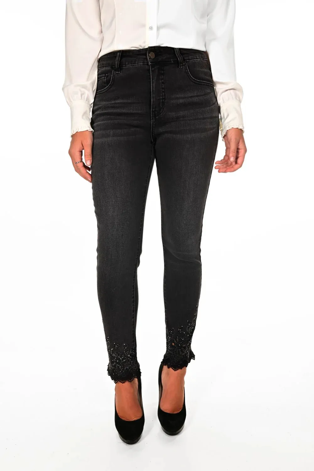 Black Woven Straight - Leg Pants