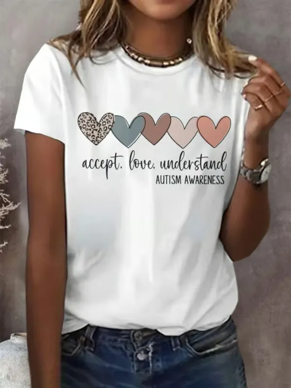 Women'S T-Shirt Women'S Autism Awareness Understands Love Acceptance Printed Short-Sleeved T-Shirt