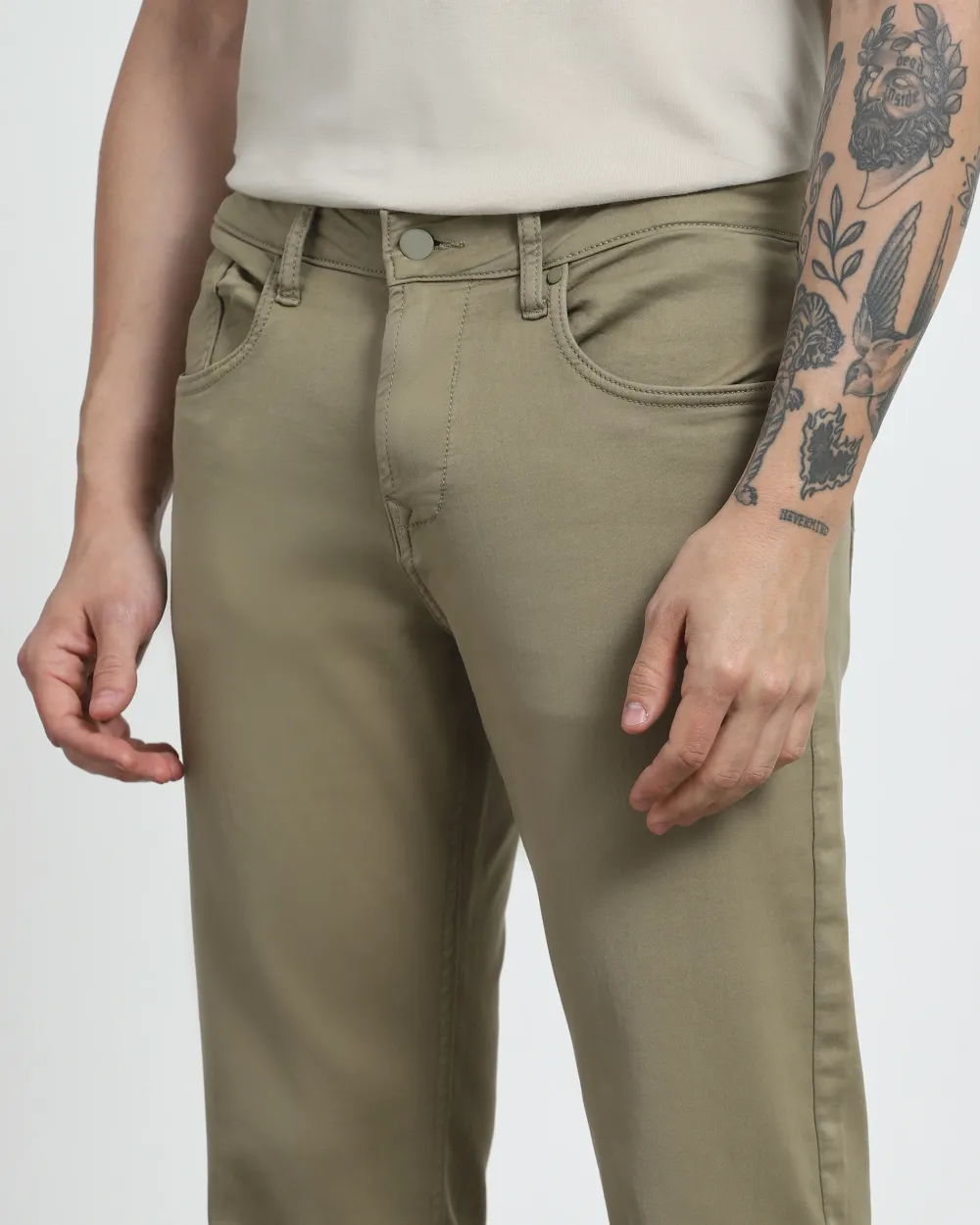Classic Versatile And Comfortable Straight Light Olive Jeans