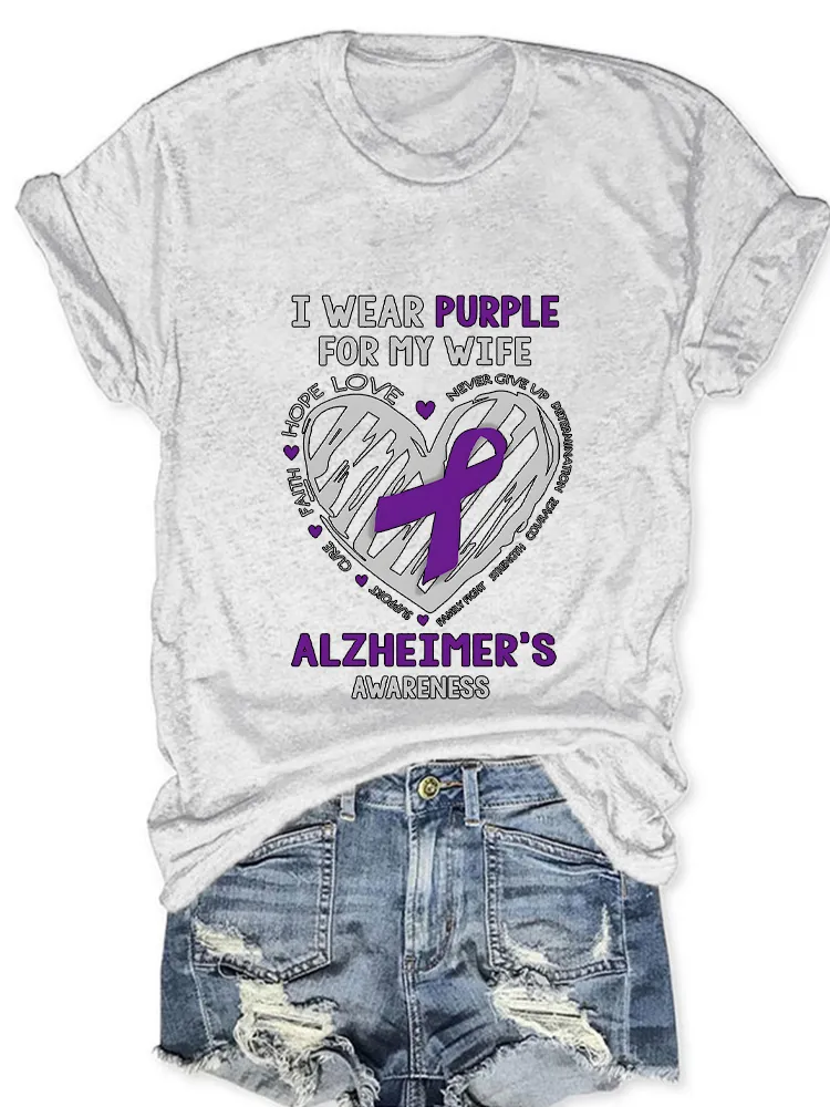 Women'S I Wear Purple For My Wife Round-Neck Short-Sleeved T-Shirt