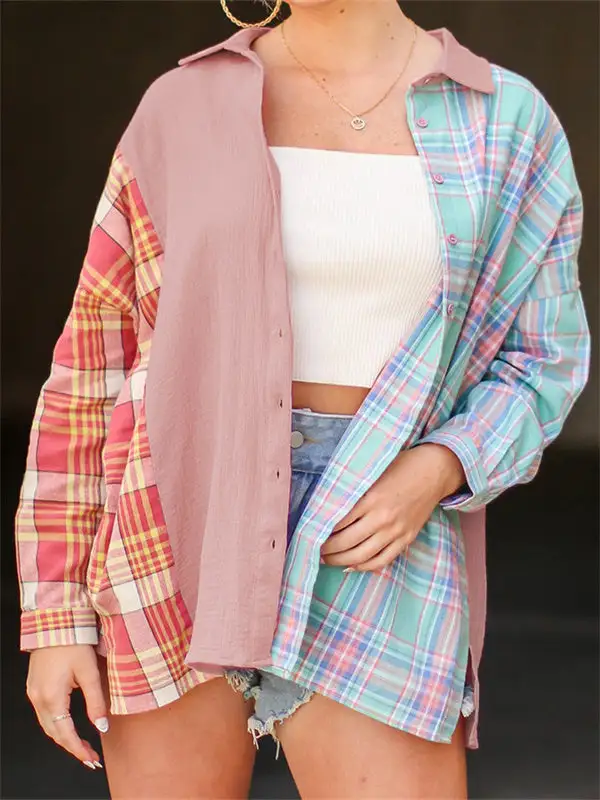 Distressed Paneled Striped Casual Shirt Jacket