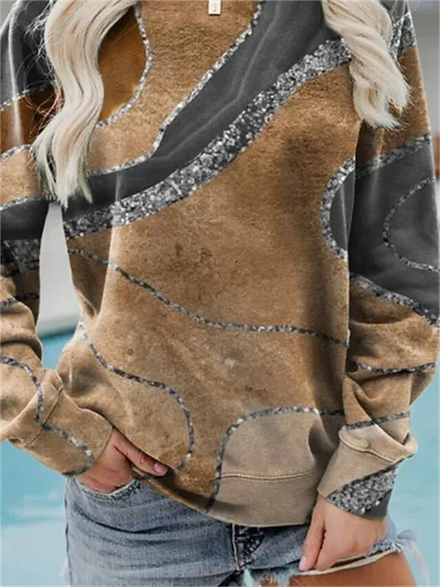 Women's Hoodie Sweatshirt Pullover Vintage White Blue Dark Green Graphic Geometric Abstract Oversized Round Neck Plus Size Long Sleeve Micro-elastic Fall & Winter