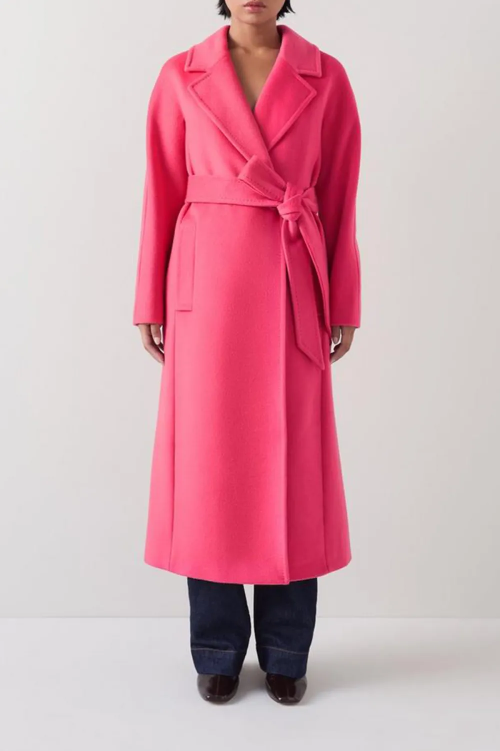 Pink Belted Long Wool Blend Coat