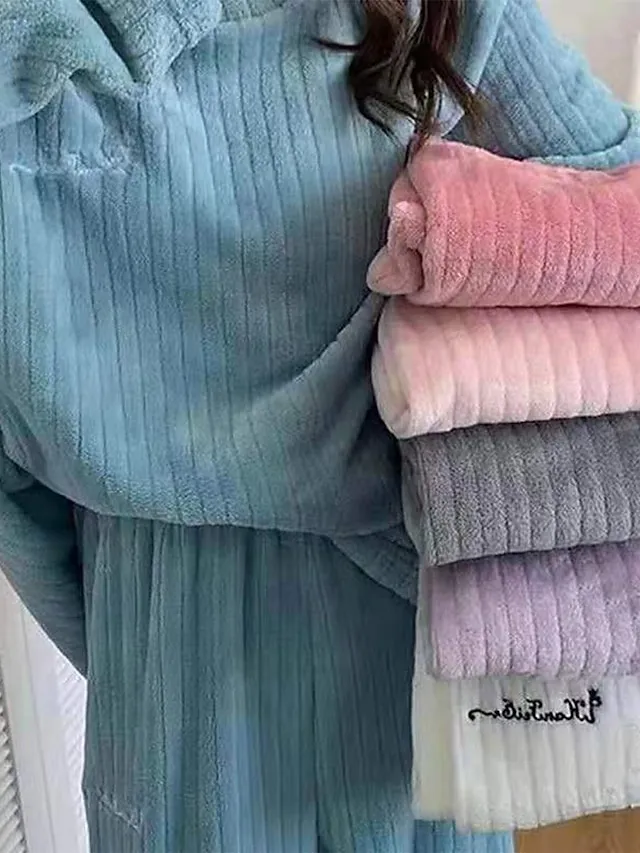 Women's Fleece Fluffy Fuzzy Warm Pajamas Sets Letter Plush Casual Comfort Home Daily Bed Coral Fleece Coral Velvet Warm Crew Neck Long Sleeve Pullover Pant Elastic Waist Fall Winter Light Pink White