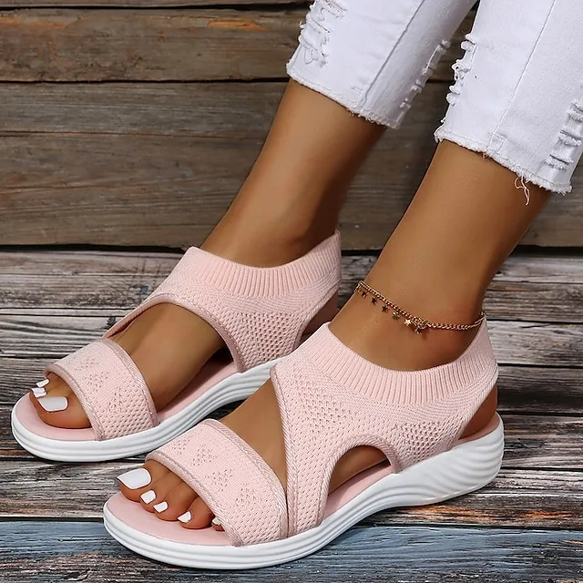 Women's Sandals Platform Sandals Flyknit Shoes Sports Sandals Outdoor Daily Summer Platform Open Toe Sporty Casual Minimalism Tissage Volant Loafer Solid Color Black Pink Blue