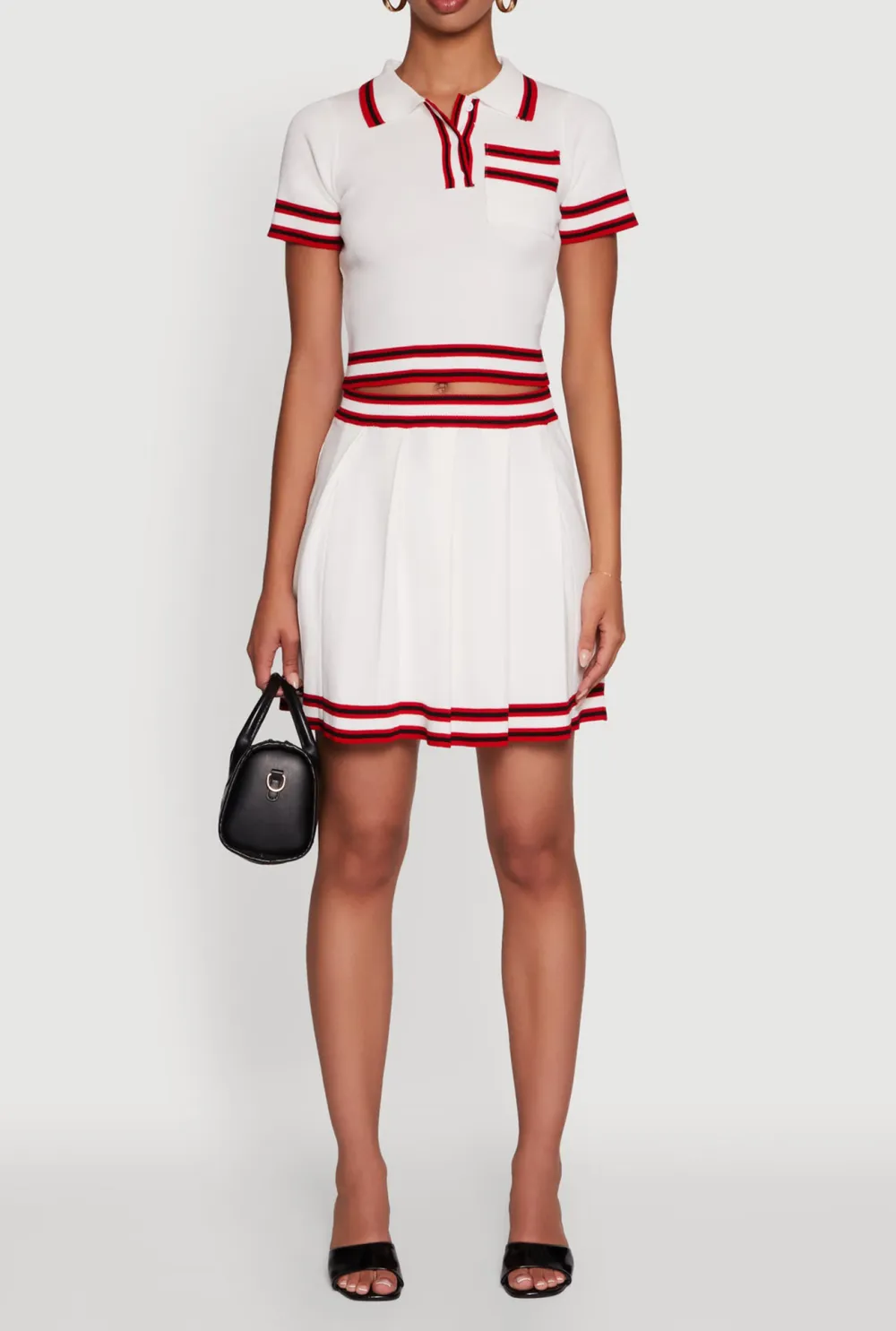 Striped Sports Style Pleated Skirt