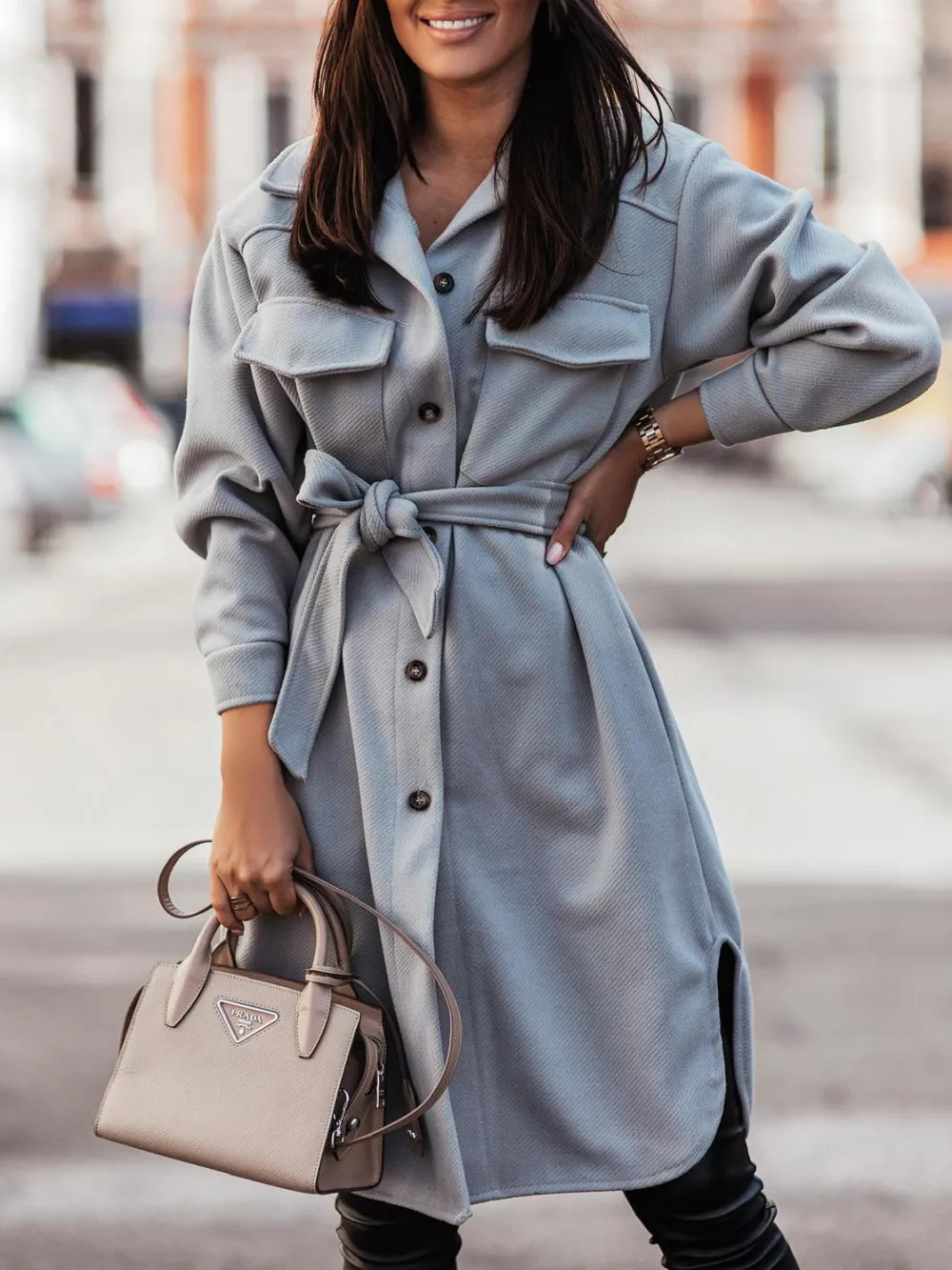 Loose Casual Solid Color Lace Woolen Cardigan Coat