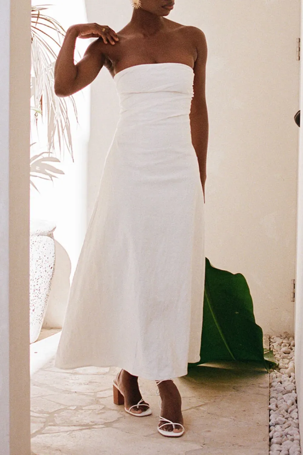 Strapless Wrap Style Midi Dress