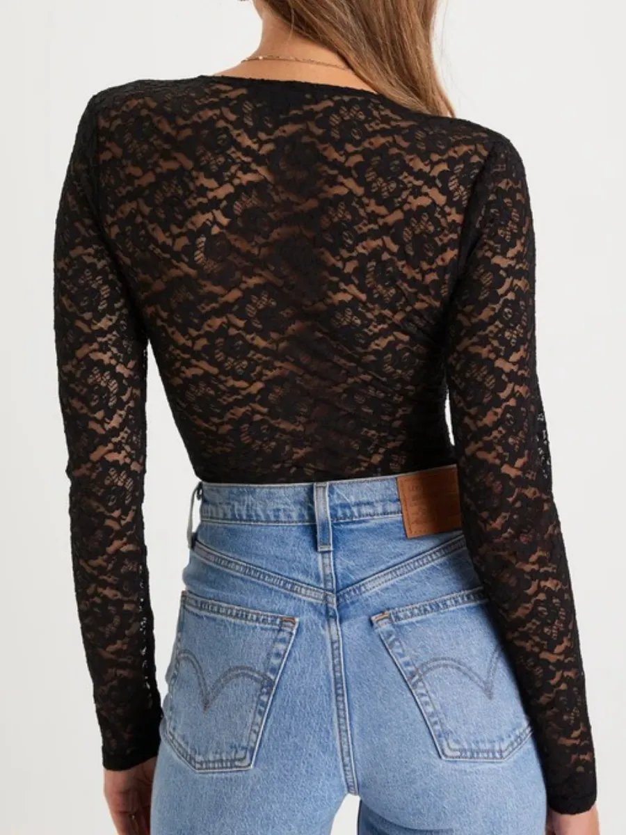 Lace Sheer V-Neck Bodysuit
