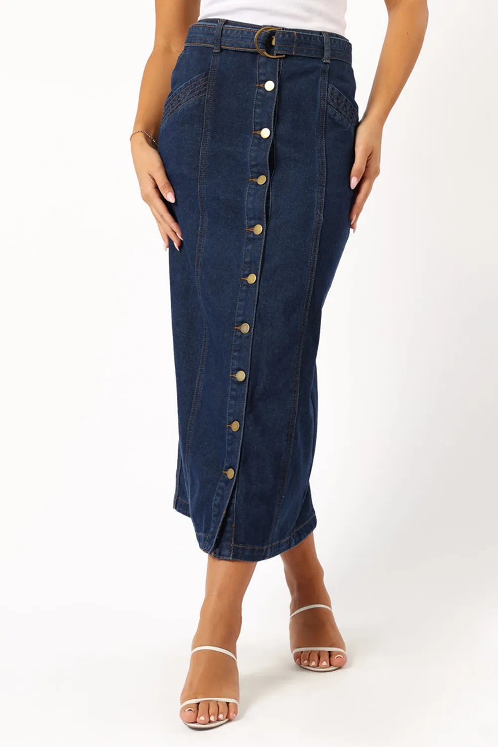 COMFORTABLE MIDI DENIM SKIRT
