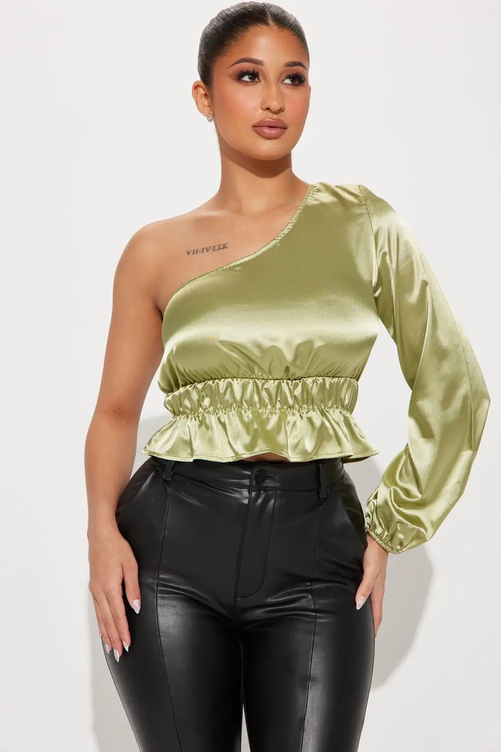 Let's Cater 2 You Satin Top - Sage