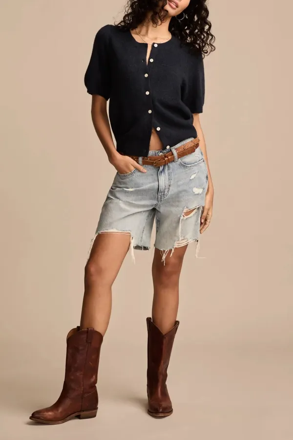 Cadet Navy Short Sleeve Puff Cardigan