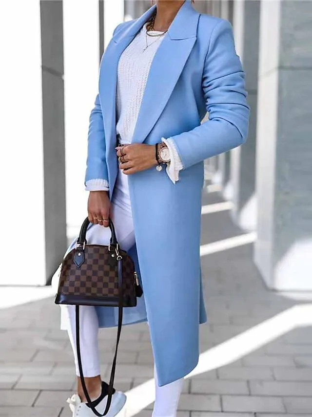 Women's Winter Coat Coat Warm Breathable Work Office / Career Daily Wear Vacation Pocket Drawstring Buttoned Front Turndown Elegant Lady Modern Formal Solid Color Regular Fit Outerwear Long Sleeve