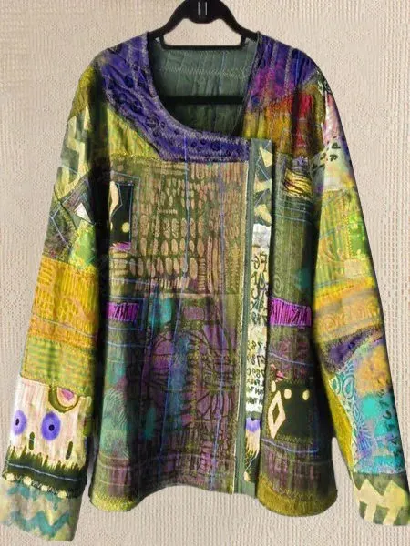 zolucky Casual Plus Size U Neck Abstract Casual Tops