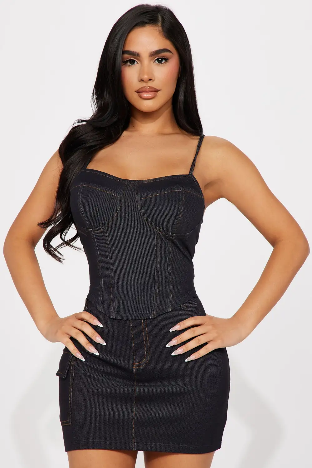 Claire Knit Denim Corset Top - Dark Denim