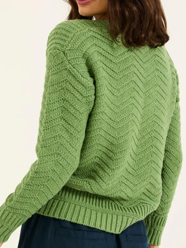Mid Green Textured Knitted Jumper