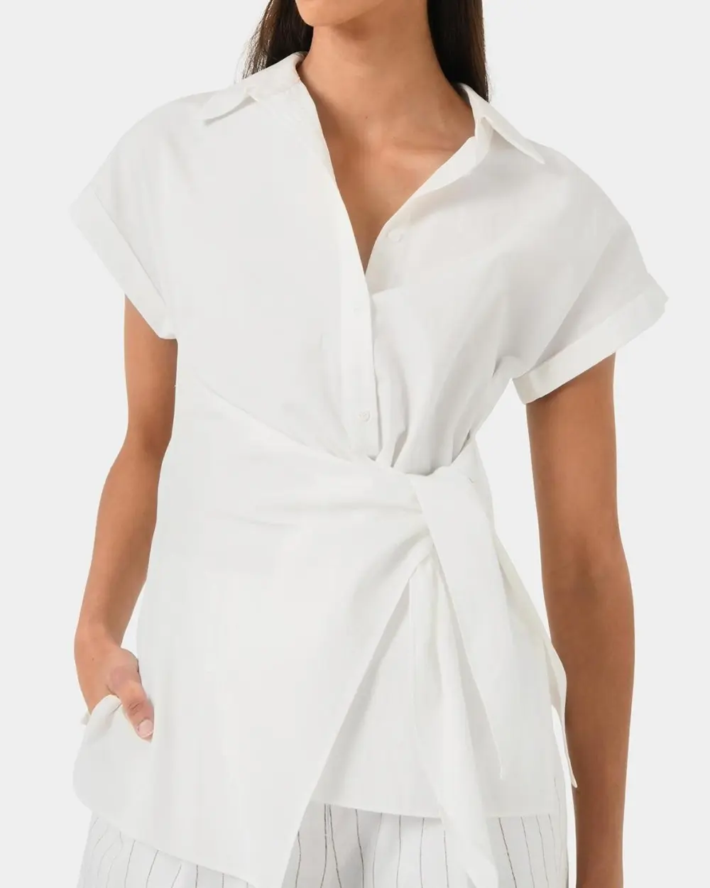 Spread Collar Tie Button Shirt