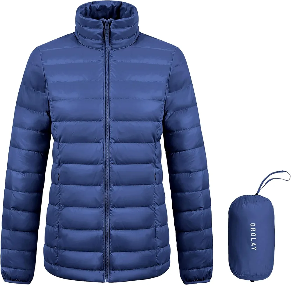 Women's Lightweight Packable Down Jacket Quilted Puffer Coat with Stand Collar