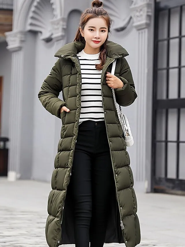 Women's Winter Jacket Puffer Jacket Hoodie Jacket Outdoor Street Daily Winter Fall Long Coat Regular Fit Windproof Warm Sports Streetwear Casual Jacket Long Sleeve Solid Color Rust Red caramel