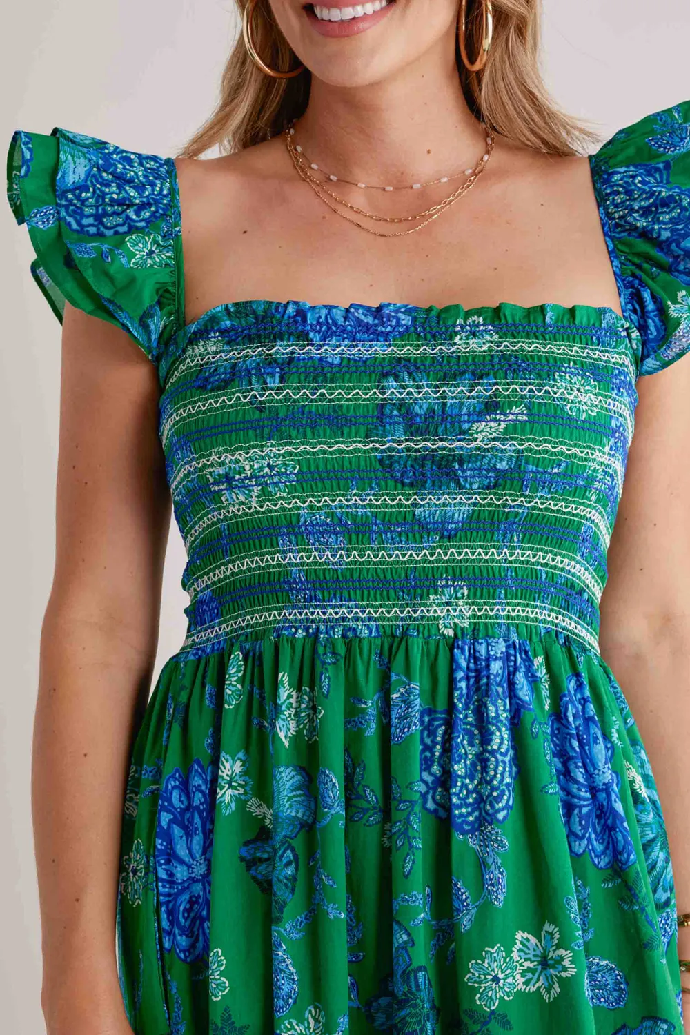 Green Ruffled Hem Flared Maxi Dress