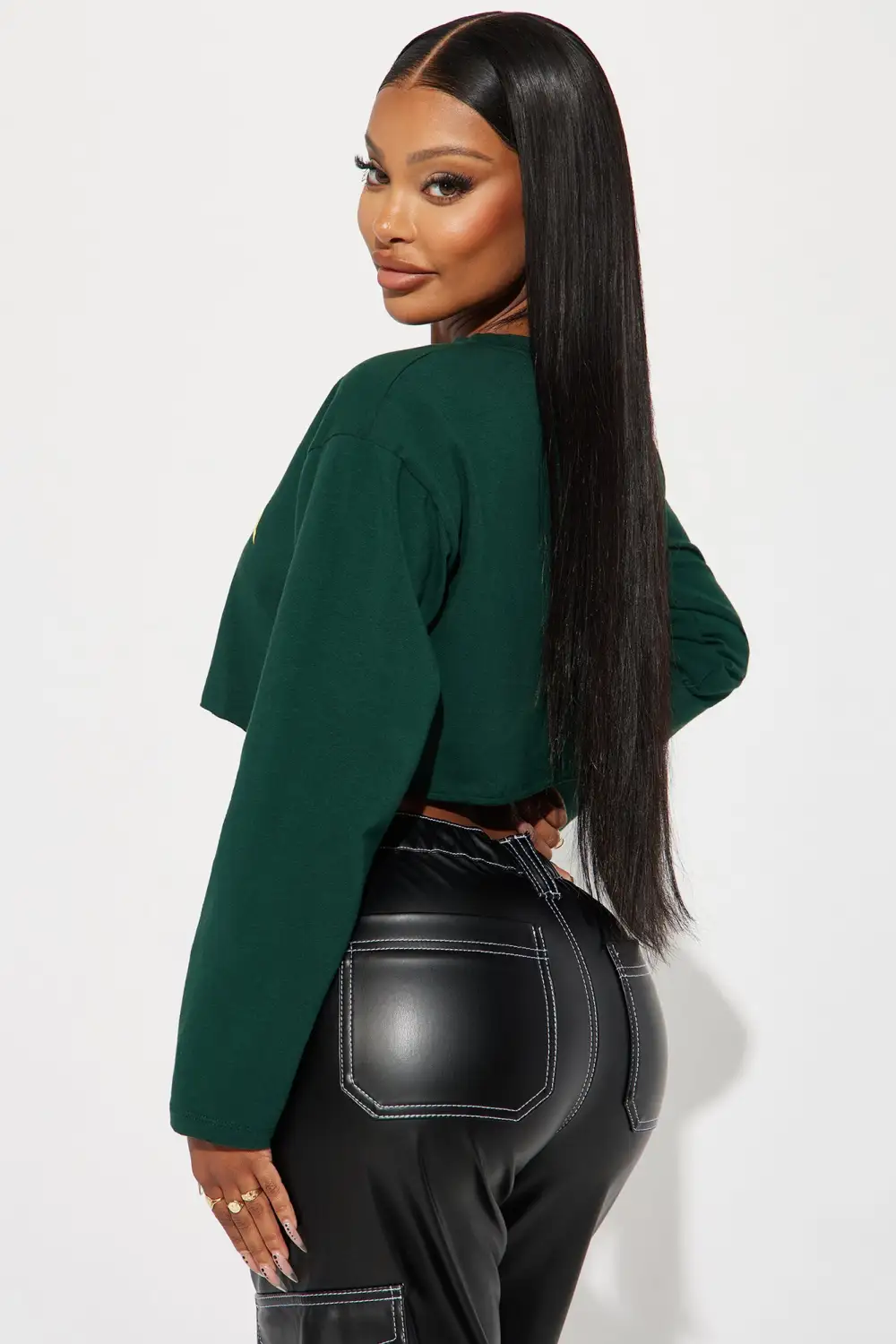 Established in Brooklyn Long Sleeve Crop Top - Hunter