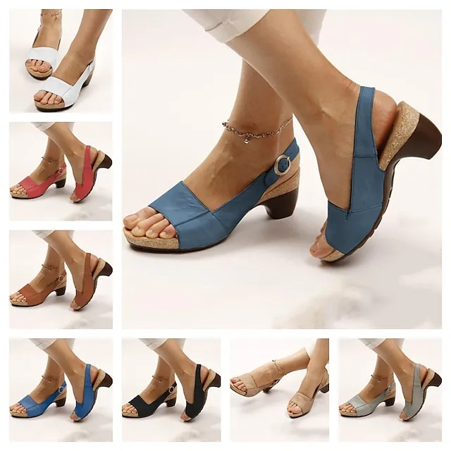 Women's Sandals Block Heel Sandals Comfort Shoes Ankle Strap Sandals Outdoor Daily Summer Low Heel Chunky Heel Slingback Heel Peep Toe Vintage Classic Casual PU Leather Faux Leather Buckle Color