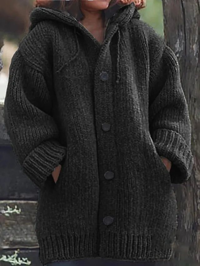 Women's Plus Size Winter Coat Coat Button Pocket Solid Color Outdoor Causal Long Sleeve Hooded Regular Winter Fall Green Black Blue L XL XXL 3XL 4XL