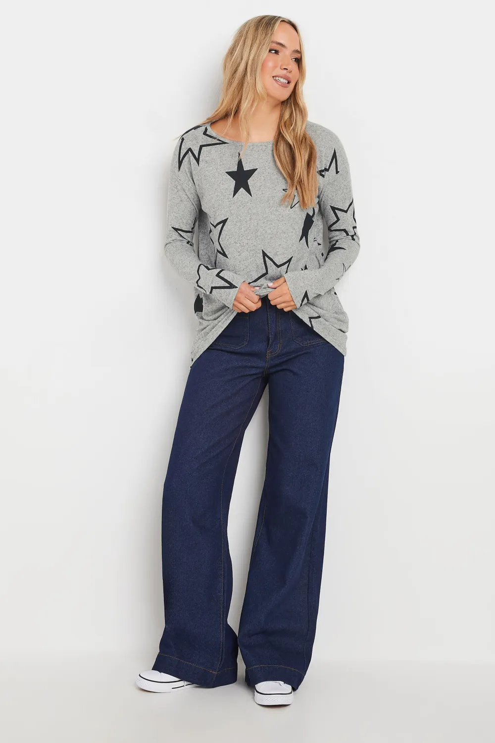 LTS Tall Grey Star Print Drop Shoulder Jumper