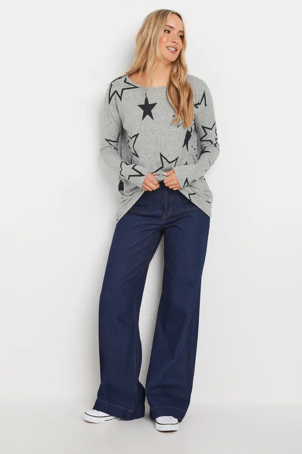 LTS Tall Grey Star Print Drop Shoulder Jumper
