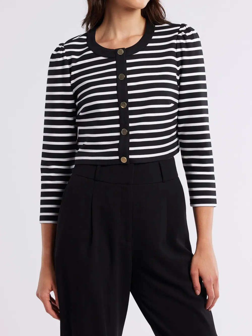 Striped 3/4 Length Sleeves Jackets