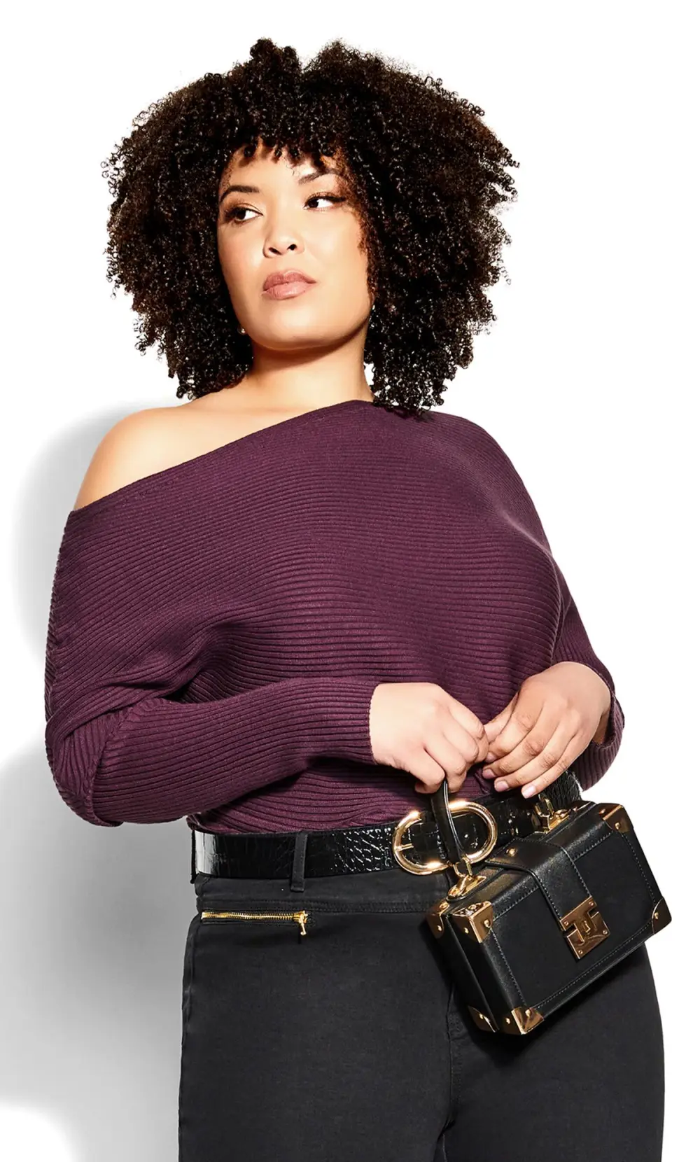 Evans Purple Ribbed Knit One Shoulder Jumper
