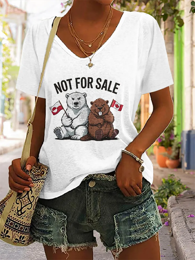 Women's Canada Are Not For Sale Short Sleeves V-Neck Pure Cotton T-Shirt