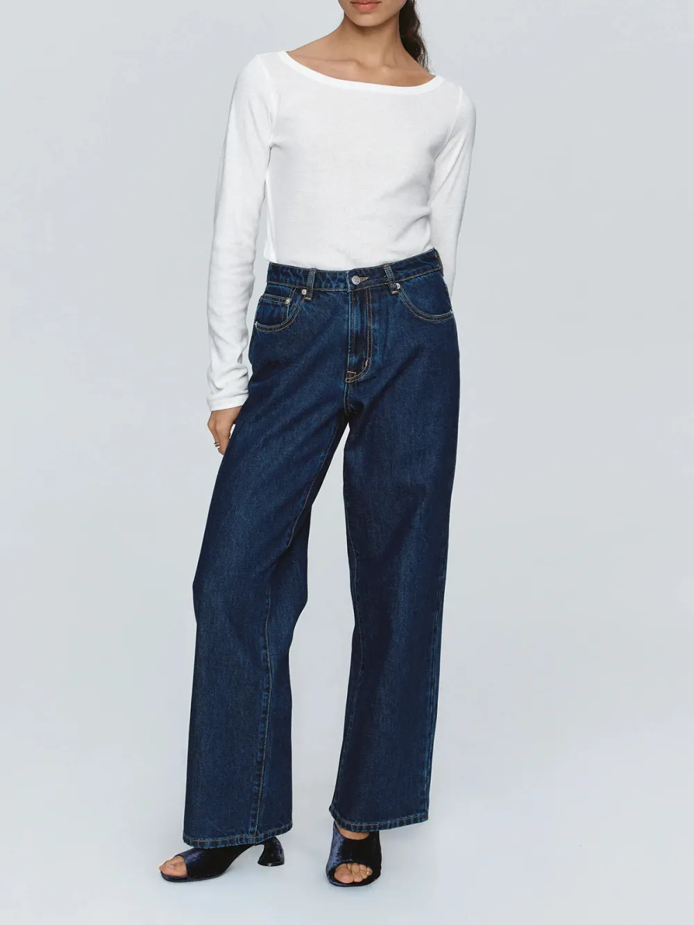 Casual Style Wide Leg Jean Washed Indigo