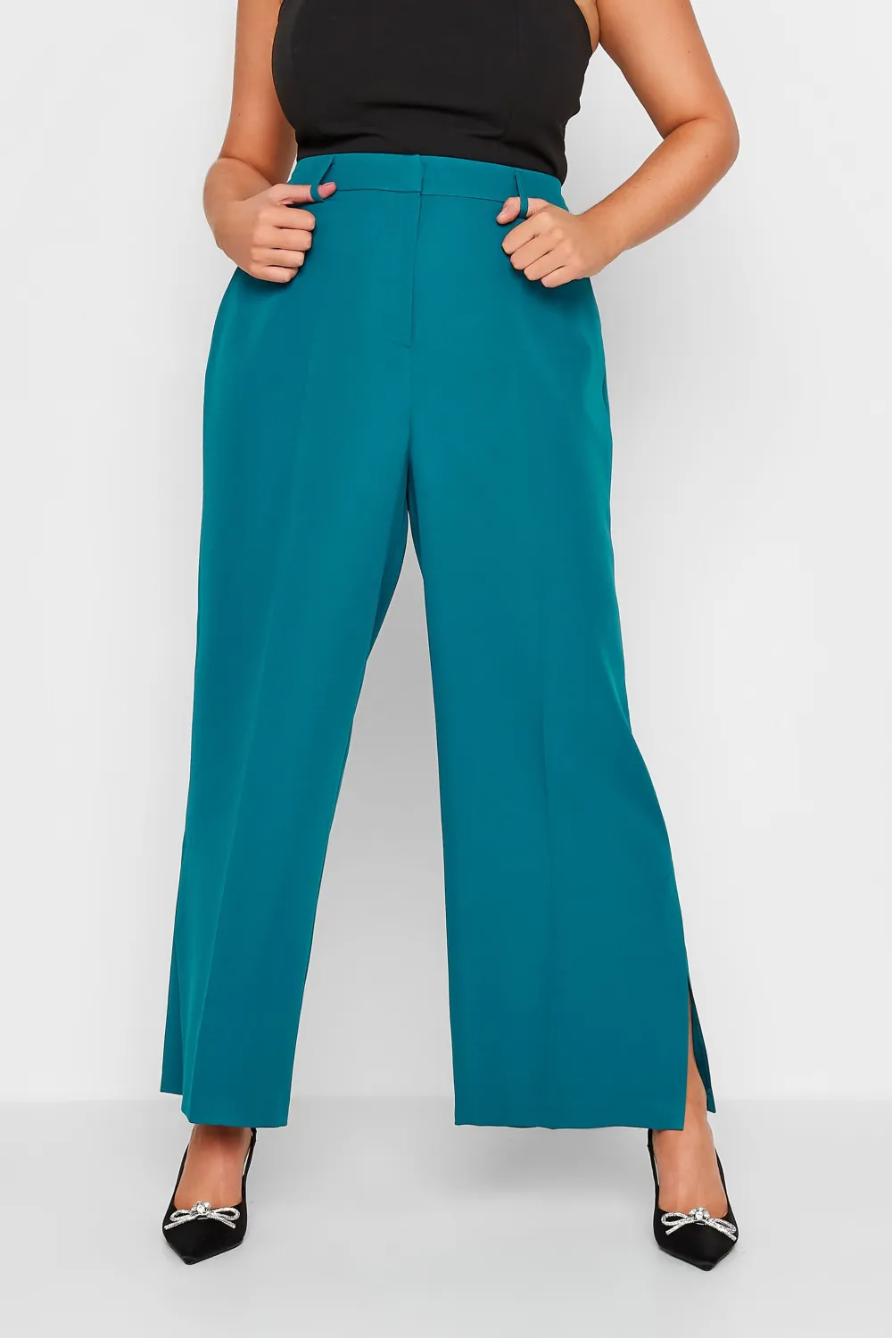 YOURS Curve Pink Split Hem Flared Trousers
