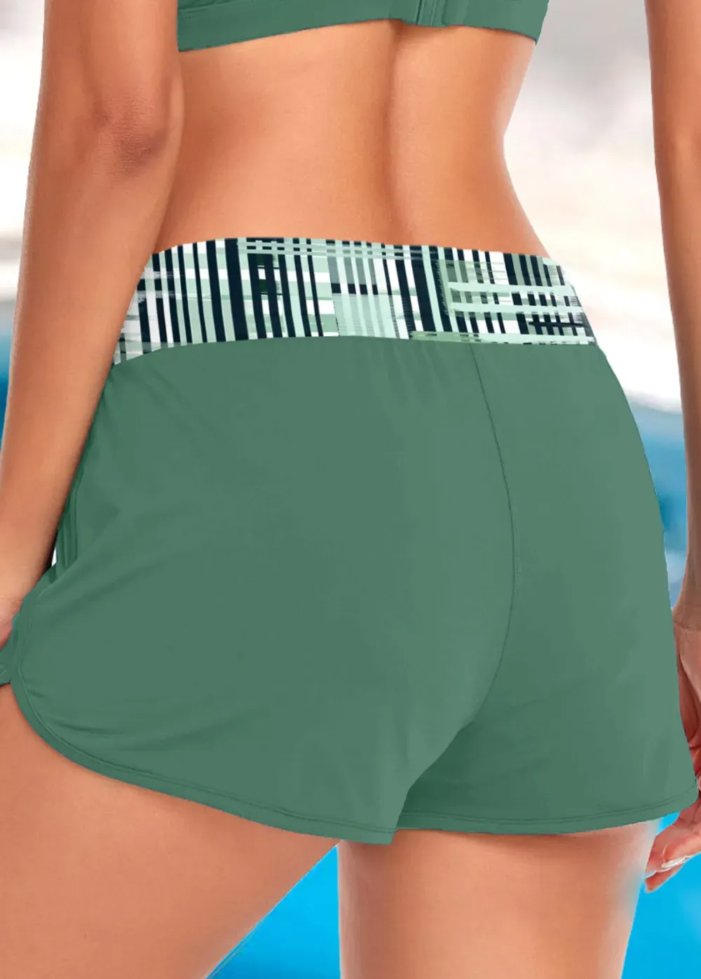 Metal Ring Geometric Print Sage Green Bikini Top