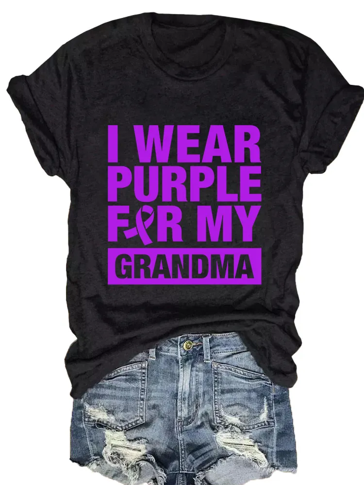 Women'S I Wear Purple For My Grandma Round-Neck Short-Sleeved T-Shirt