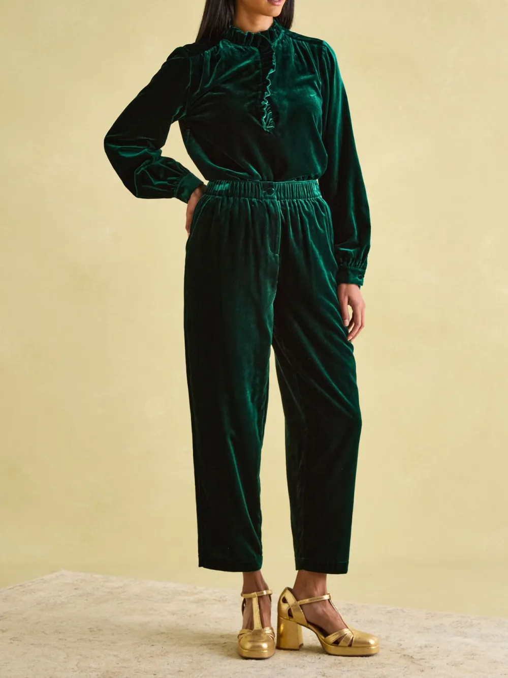 Medium Stretch Green Velvet Blouse