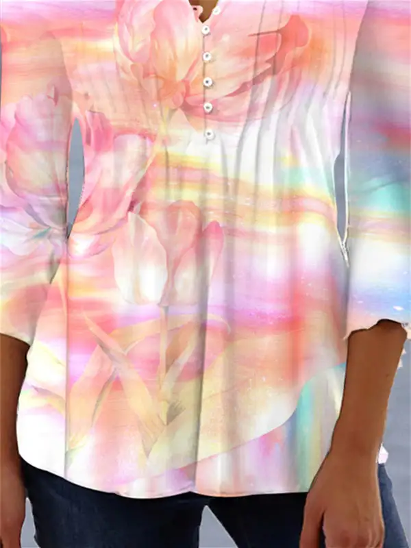 Women's Colorblock 3/4 Sleeve V-neck Top