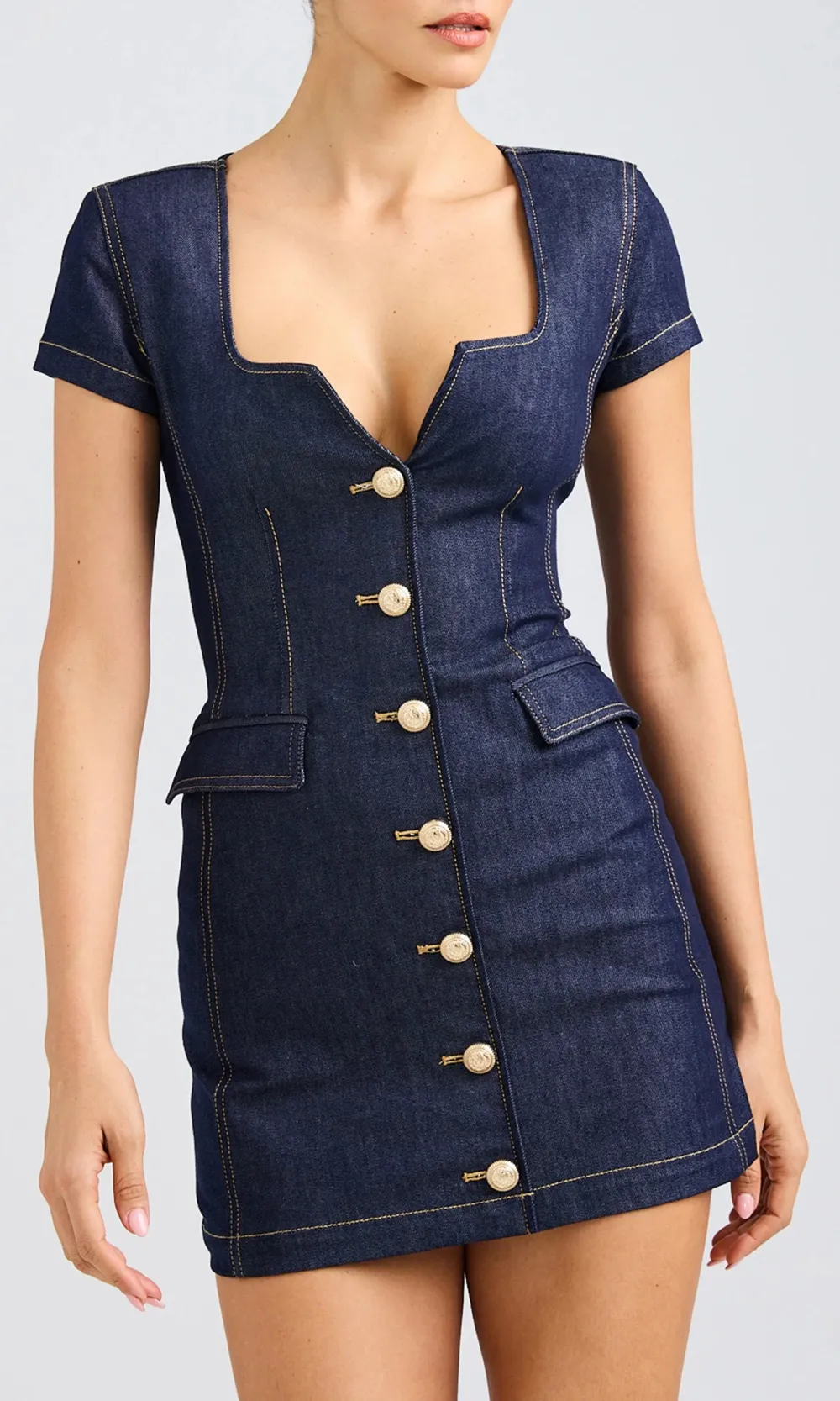 Button Up Short Sleeve Denim Dress