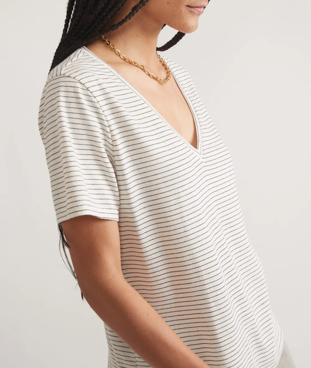 V - Neck Striped Lightweight Tee