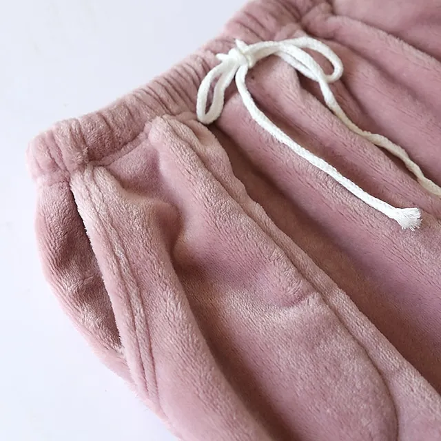 Women's Fleece Fluffy Fuzzy Warm Pajamas Pants Pjs Pure Color Simple Comfort Plush Home Daily Bed Gift Long Pant Elastic Waist Winter Fall Black Blue