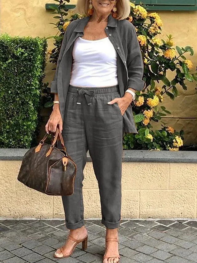 Women's Loungewear Sets Fashion Casual Comfort Home Daily Vacation Linen Summer Spring Black White