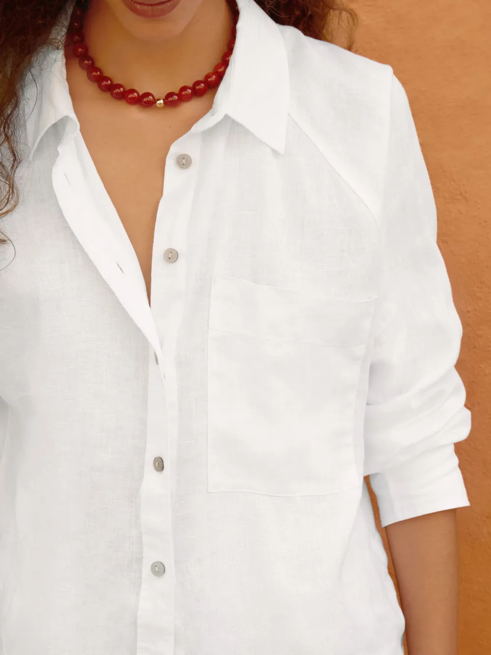 Loose Fit Long Sleeve Linen Button-Up Shirt