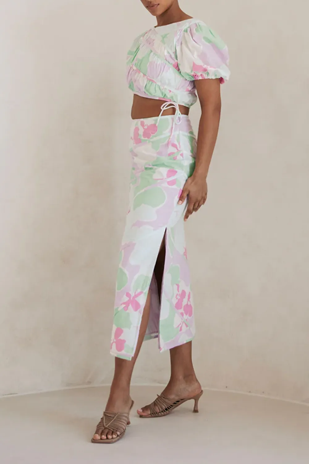 Pastel Print Midi Skirt