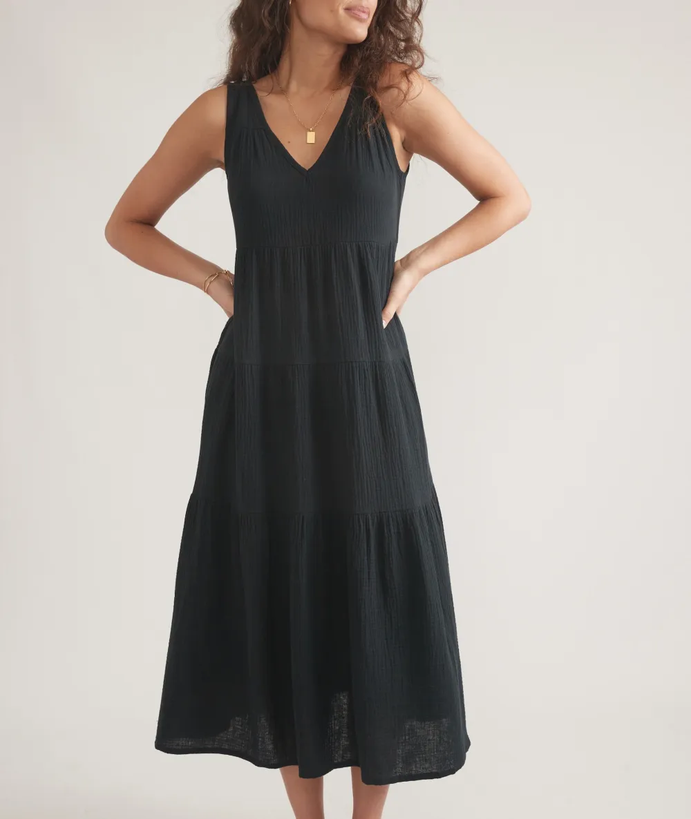 Black Double Cloth Pocketed Dress