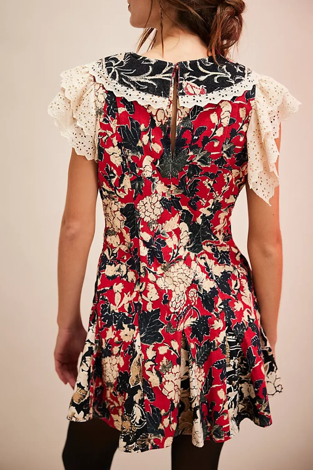 Floral Print V Neck Ruffled Mini Dress